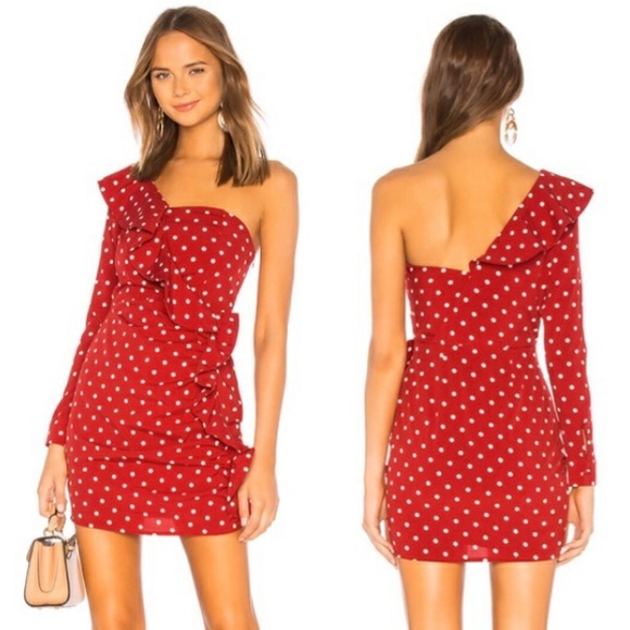 REVOLVE Dresses & Skirts - About Us One Shoulder Polka Dot Rino Red Dress